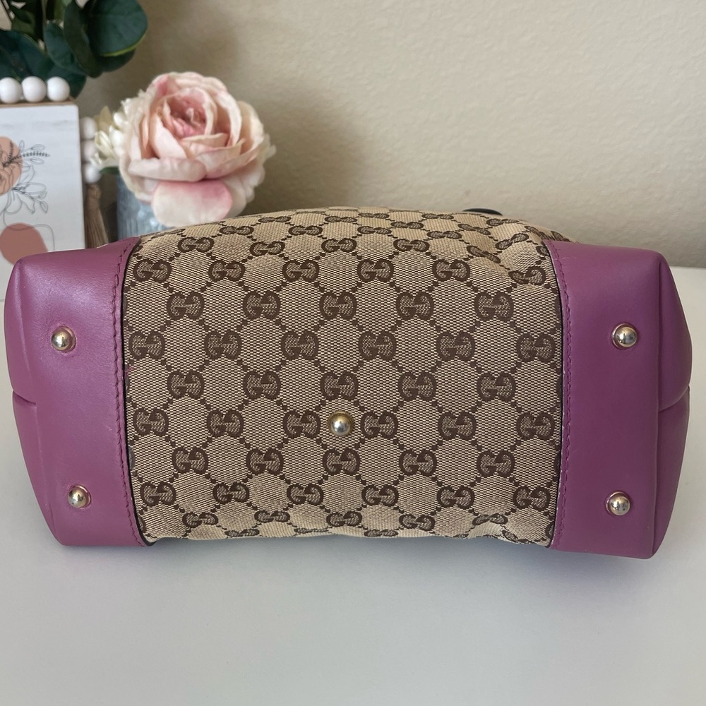 Gucci Heart Bit Charm Brown Canvas Pink Rose Leather Trim Tote - Picture 3 of 16